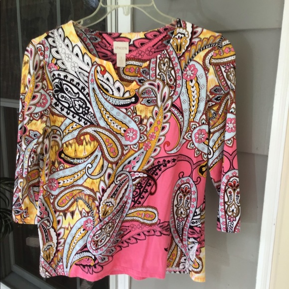Woman top Chico’s top medium size 8 in ladies beautiful spring colors - Picture 4 of 16